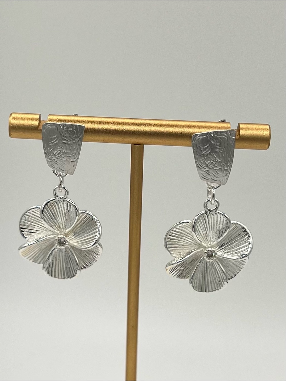 Sterling Silver Flower Drop Earrings – Elegant Floral Statement Earrings - Picture 2 of 5